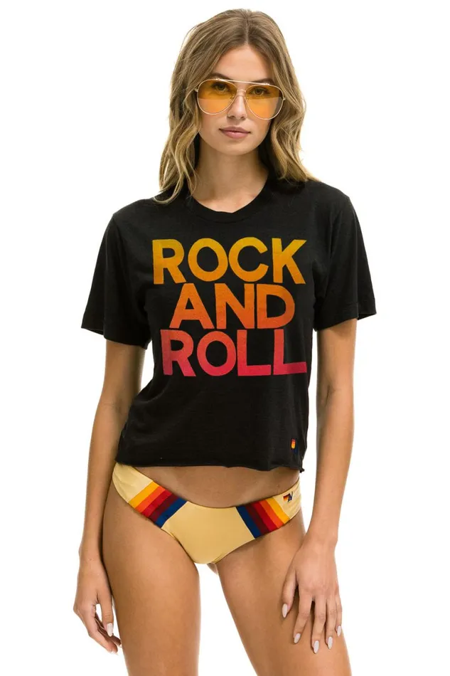 Women Tees Aviator Nation Rock and Roll Fade Boyfriend Tee 8211 Charcoal