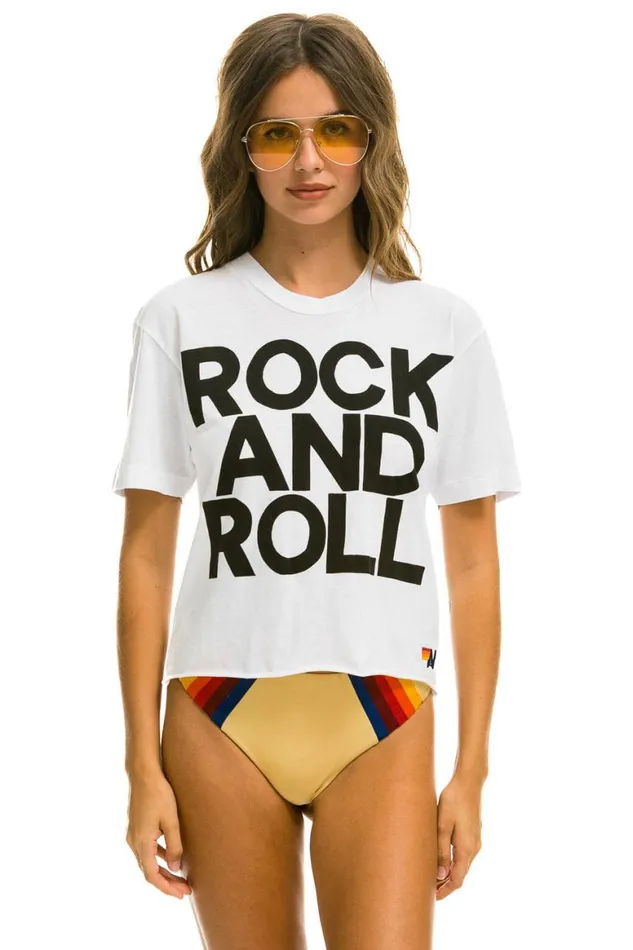 Women Tees Aviator Nation Rock And Roll Boyfriend Tee 8211 White