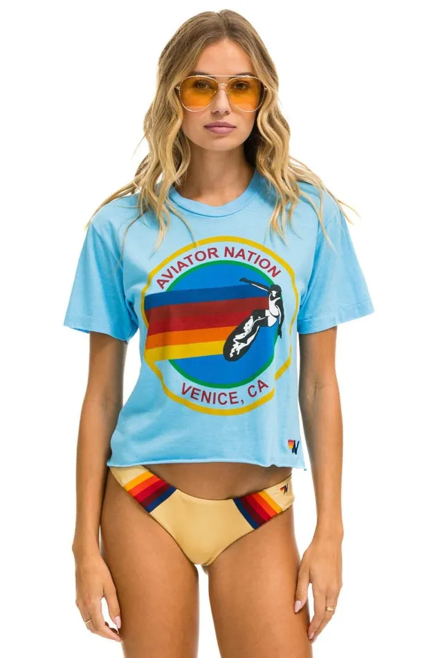 Women Tees Aviator Nation Signature Boyfriend Tee 8211 Sky