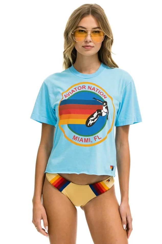 Women Tees Aviator Nation Signature Miami Boyfriend Tee 8211 Sky