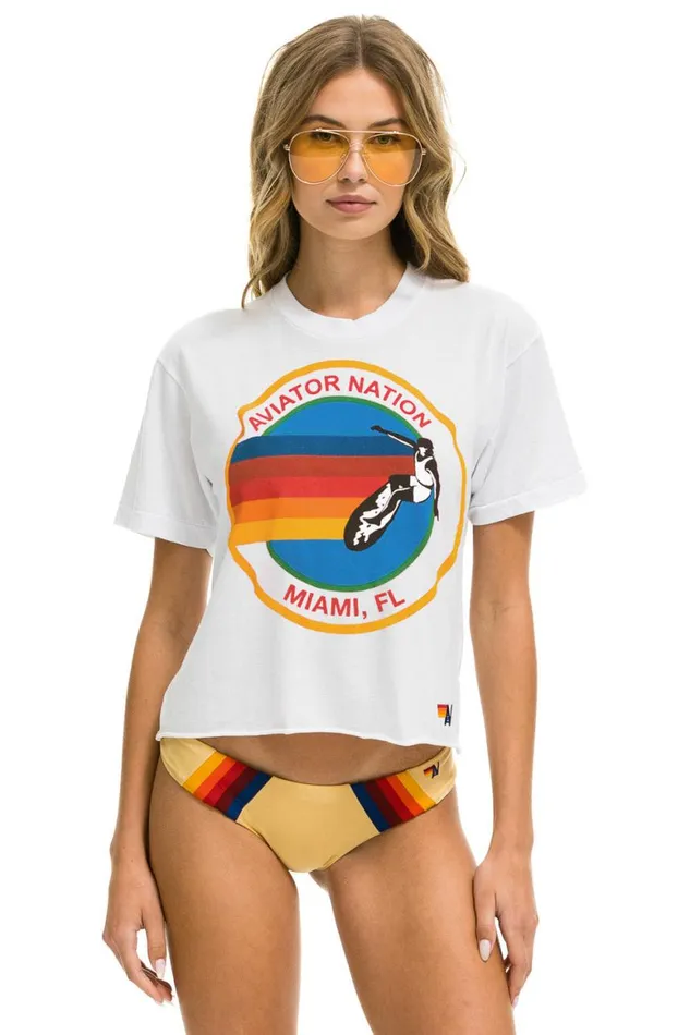 Women Tees Aviator Nation Signature Miami Boyfriend Tee 8211 White