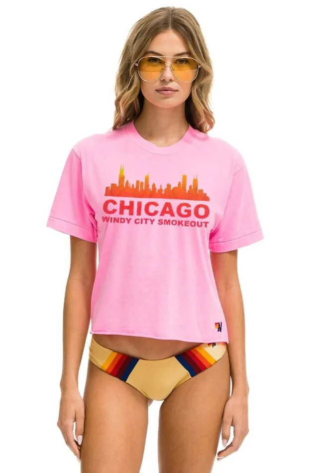 Women Tees Aviator Nation Windy City Smokeout 2024 Boyfriend Tee Shirt 8211 Neon Pink