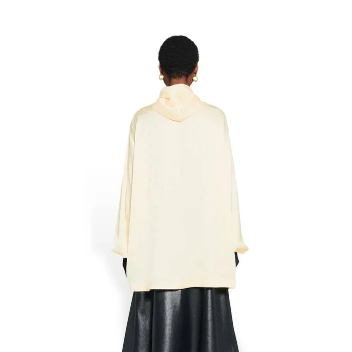 Women Tops and Shirts Balenciaga Logo Letters All Over Hooded Blouse In Off White