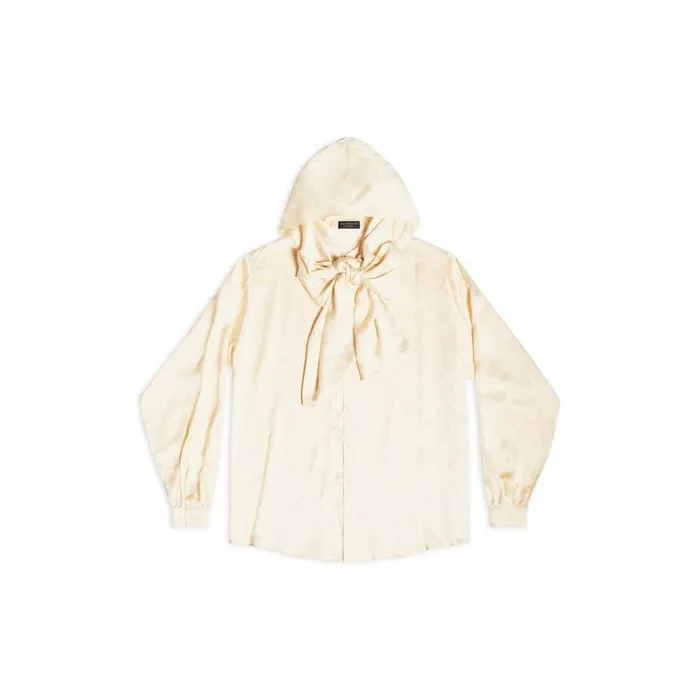 Women Tops and Shirts Balenciaga Logo Letters All Over Hooded Blouse In Off White