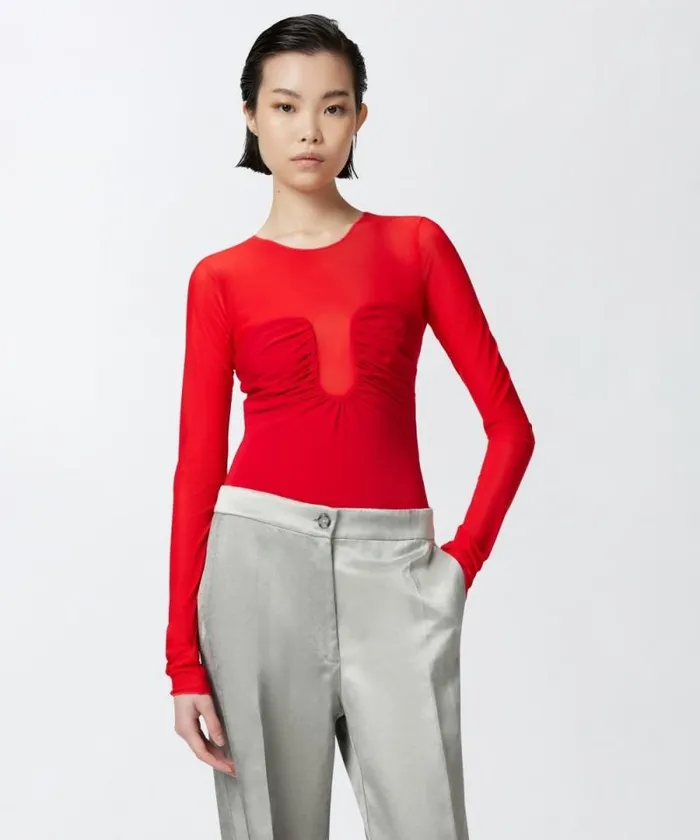 Women Topwear Pinko Longsleeved Sheer Bodysuit Lively Red