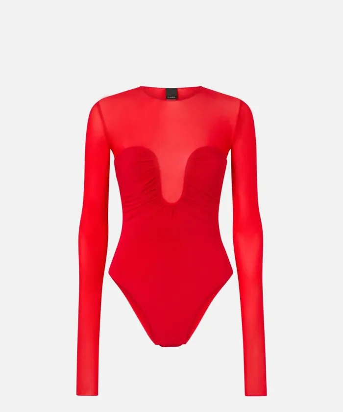 Women Topwear Pinko Longsleeved Sheer Bodysuit Lively Red Women Topwear Pinko Longsleeved Sheer Bodysuit Lively Red