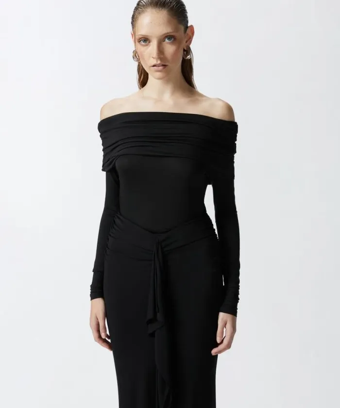 Women Topwear Pinko Longsleeved Sweater With Open Shoulders Limo Black