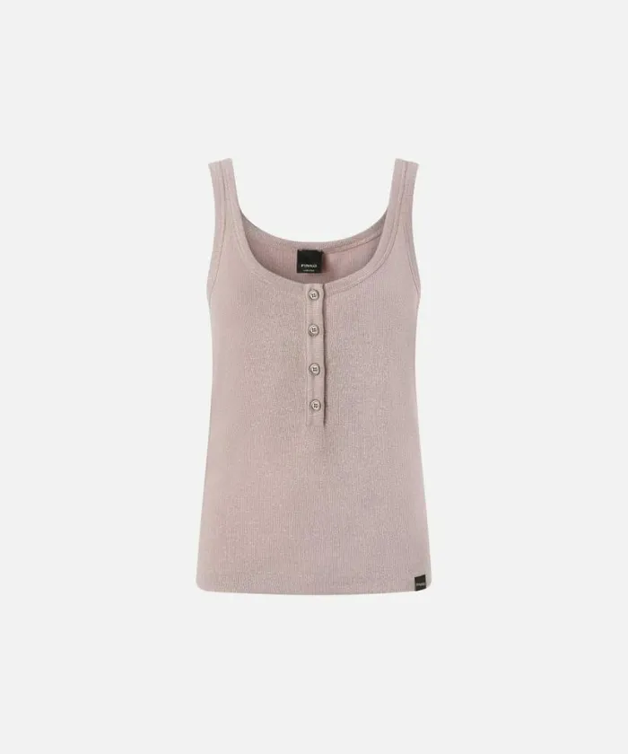Women Topwear Pinko Metallic Knit Vest Top With Buttons Pinkdeauville Mauve
