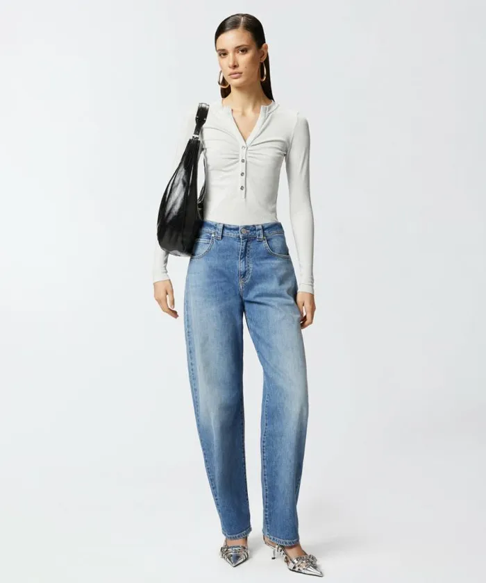 Women Topwear Pinko Metallic Ribbed Henley Sweater Metallic Silver Women Topwear Pinko Metallic Ribbed Henley Sweater Metallic Silver