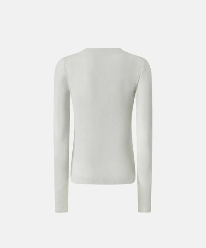 Women Topwear Pinko Metallic Ribbed Henley Sweater Metallic Silver Women Topwear Pinko Metallic Ribbed Henley Sweater Metallic Silver