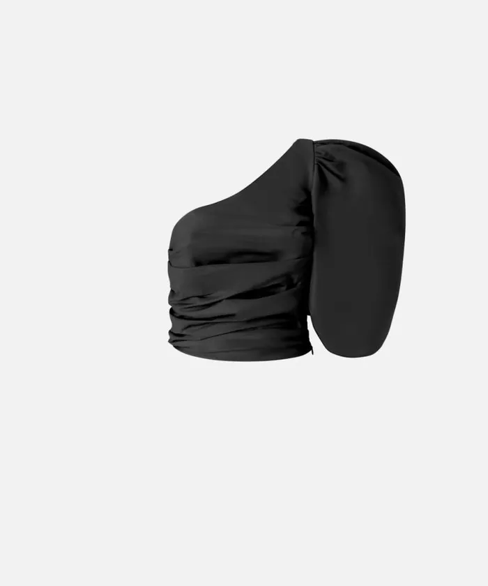 Women Topwear Pinko Oneshoulder Taffeta Crop Top Limo Black