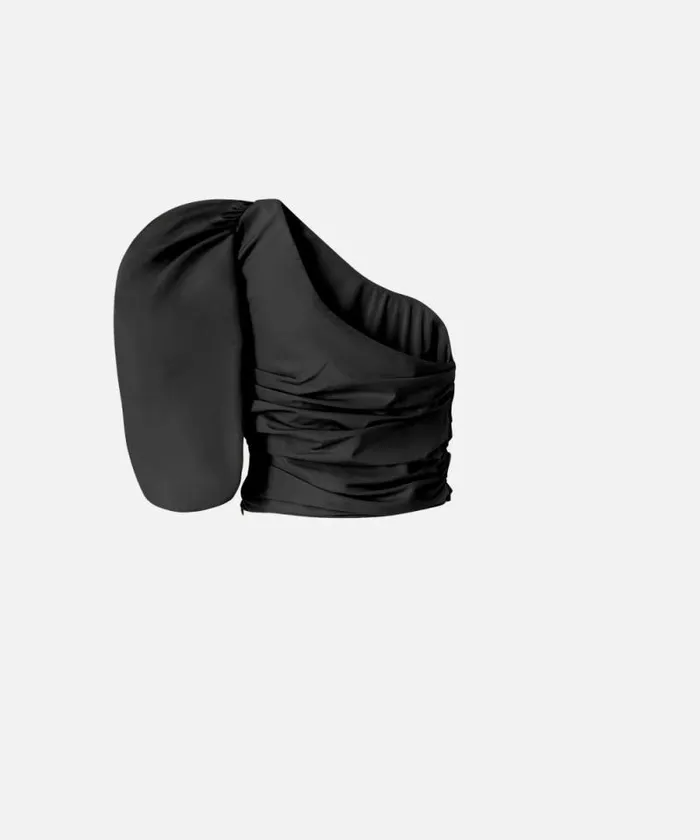 Women Topwear Pinko Oneshoulder Taffeta Crop Top Limo Black Women Topwear Pinko Oneshoulder Taffeta Crop Top Limo Black