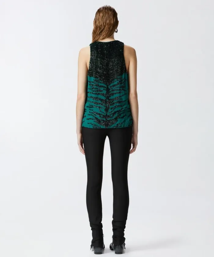 Women Topwear Pinko Top With Zebra Sequin Embroidery Greenblack Women Topwear Pinko Top With Zebra Sequin Embroidery Greenblack