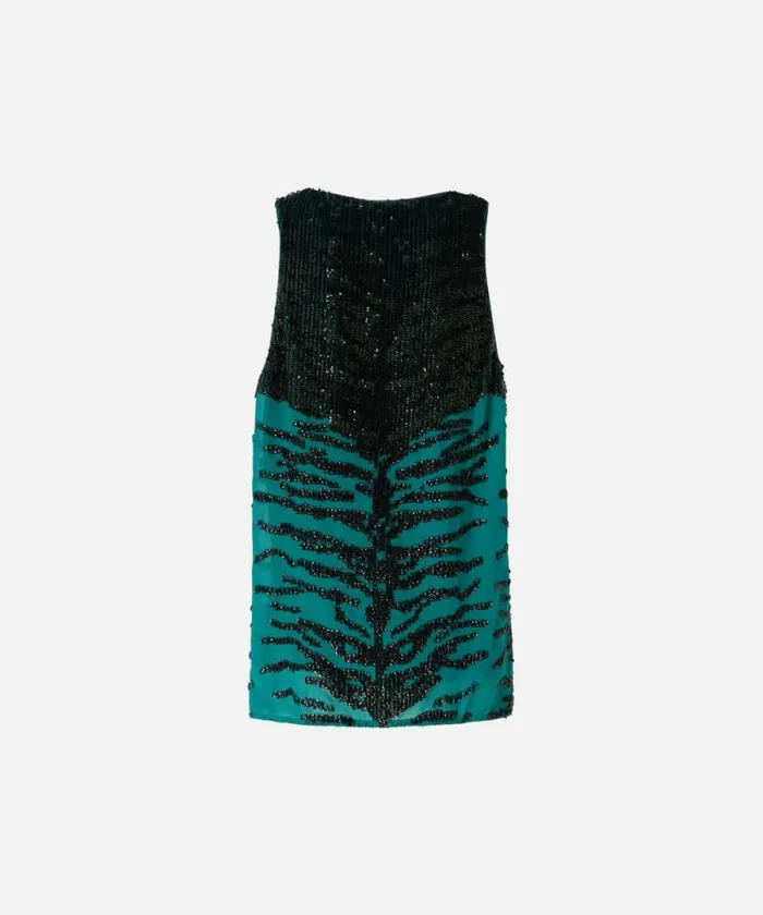 Women Topwear Pinko Top With Zebra Sequin Embroidery Greenblack Women Topwear Pinko Top With Zebra Sequin Embroidery Greenblack
