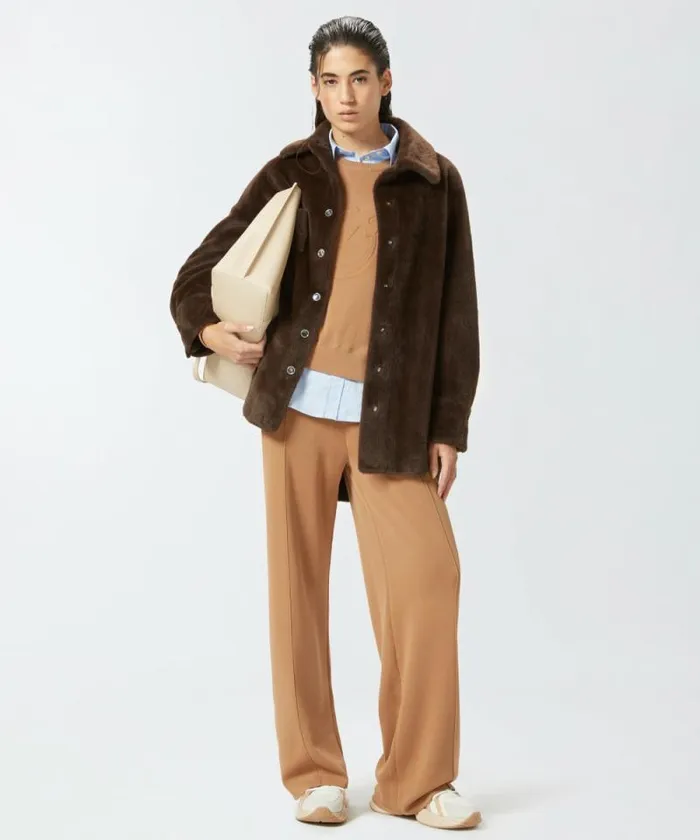 Women Trousers Pinko Fleece Joggers With Logo Light Squirrel