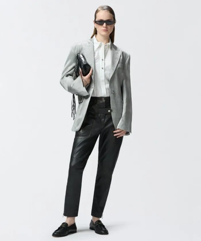 Women Trousers Pinko Leather Biker Trousers With Zip Caviar Black