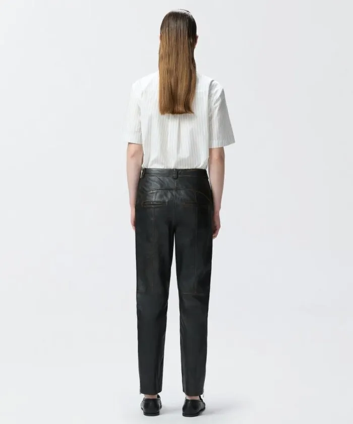 Women Trousers Pinko Leather Biker Trousers With Zip Caviar Black Women Trousers Pinko Leather Biker Trousers With Zip Caviar Black
