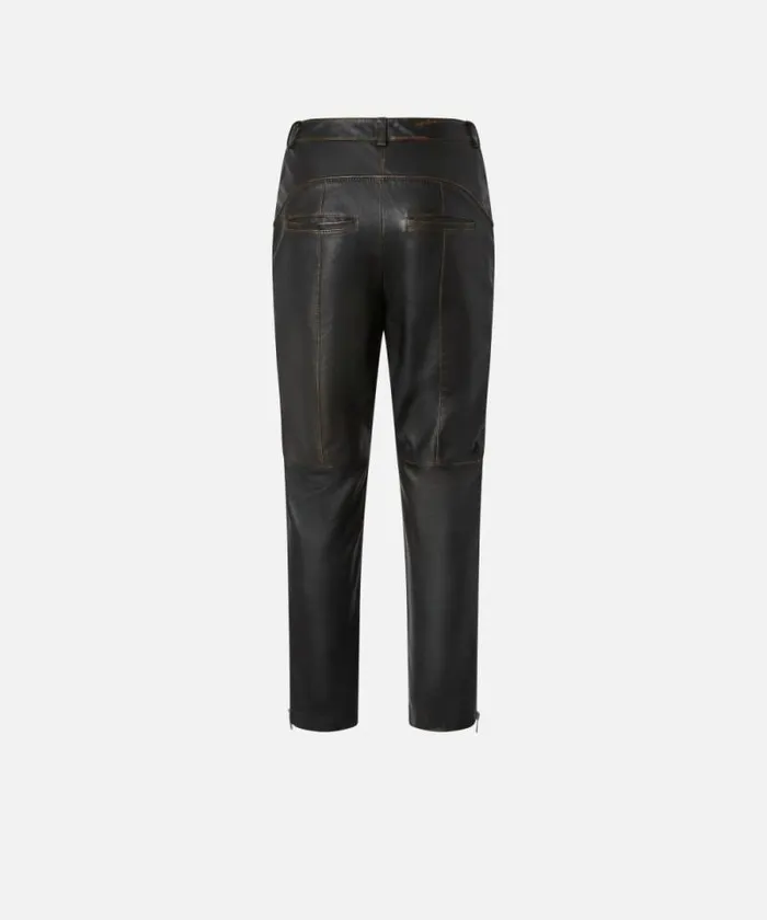 Women Trousers Pinko Leather Biker Trousers With Zip Caviar Black Women Trousers Pinko Leather Biker Trousers With Zip Caviar Black