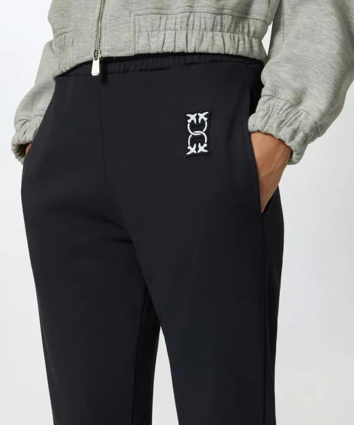 Women Trousers Pinko Sporty Joggers With Logo Patch Dark Navy Blue Women Trousers Pinko Sporty Joggers With Logo Patch Dark Navy Blue