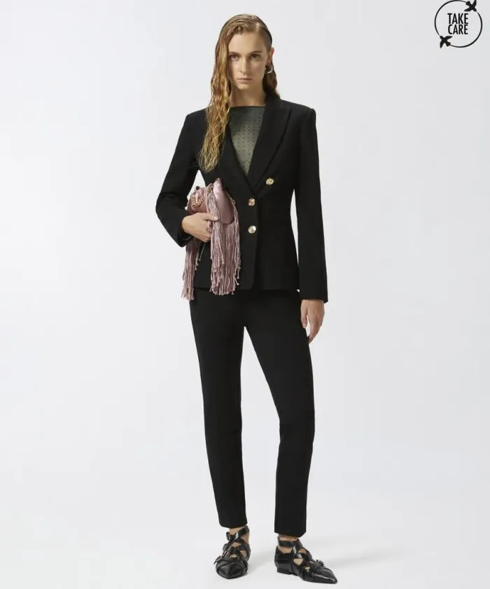 Women Trousers Pinko Technical Fabric Cigarette Trousers Limo Black