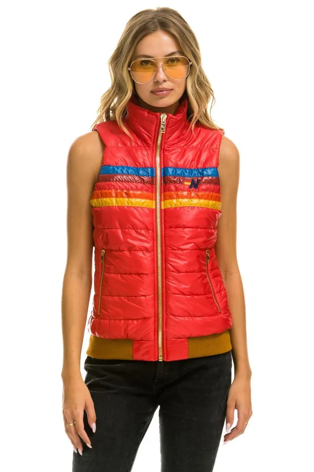 Women Vests Aviator Nation 5 Stripe Vest 8211 Glossy Cherry
