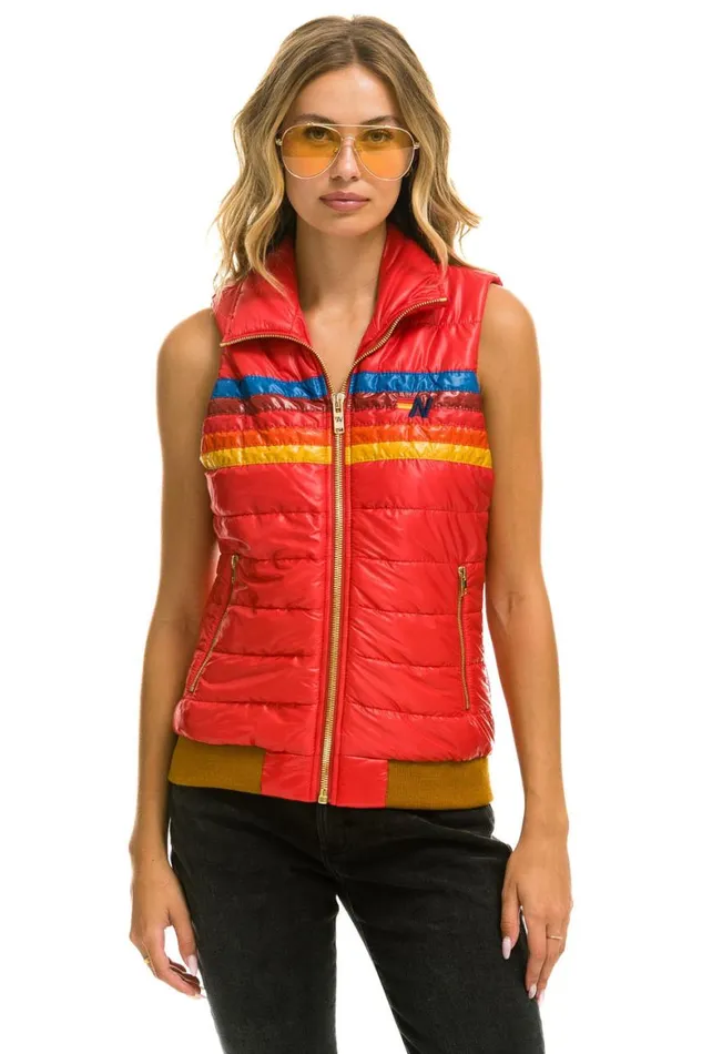 Women Vests Aviator Nation 5 Stripe Vest 8211 Glossy Cherry
