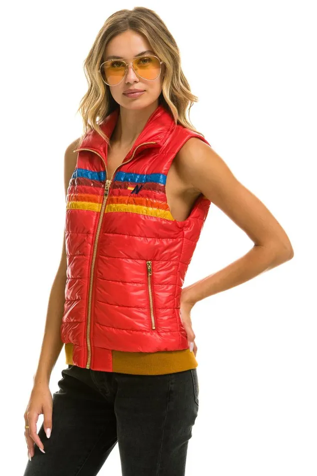Women Vests Aviator Nation 5 Stripe Vest 8211 Glossy Cherry