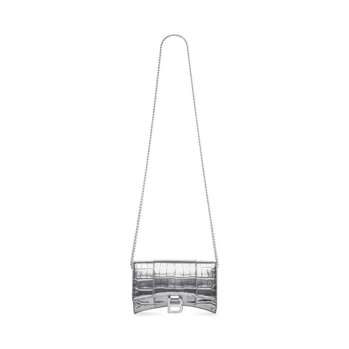 Women Wallets On Chain Balenciaga Hourglass Wallet On Chain In Silver