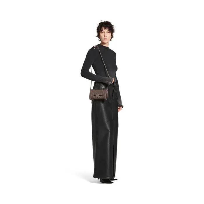 Women Wallets On Chain Balenciaga Hourglass Wallet On Chain Metallized Crocodile Embossed In Bronze