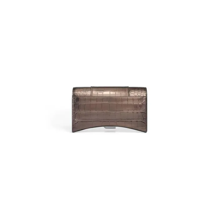 Women Wallets On Chain Balenciaga Hourglass Wallet On Chain Metallized Crocodile Embossed In Bronze