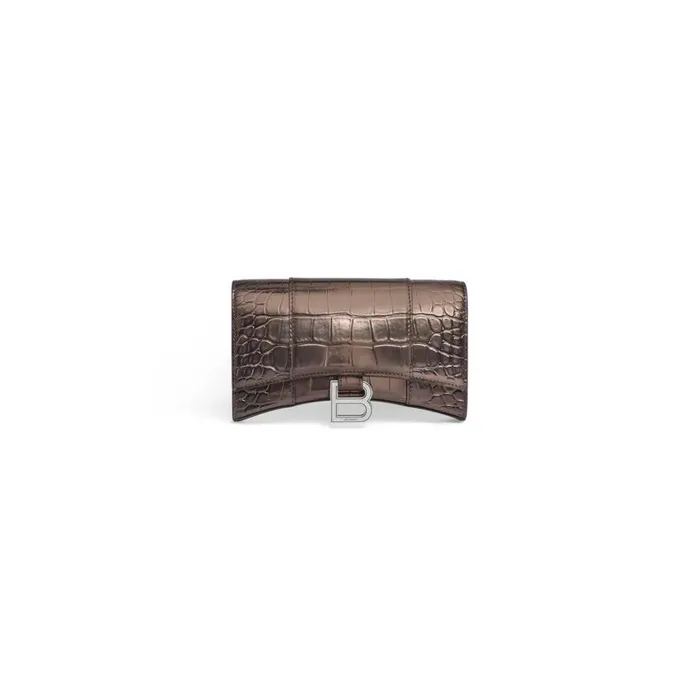 Women Wallets On Chain Balenciaga Hourglass Wallet On Chain Metallized Crocodile Embossed In Bronze