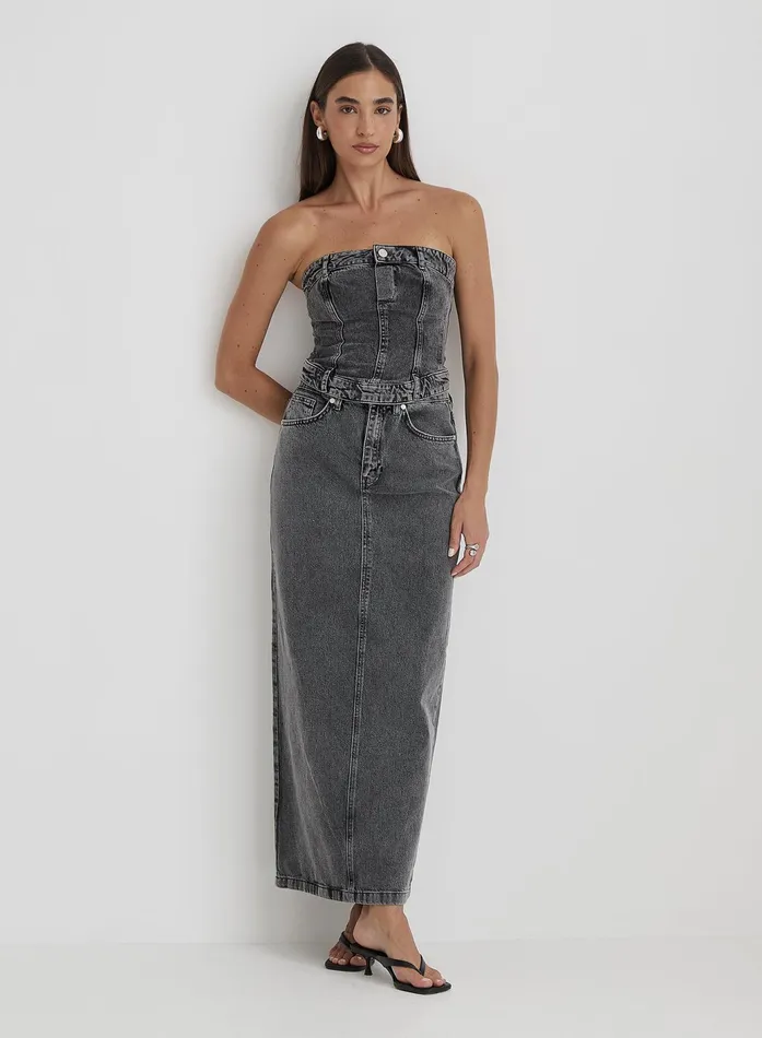 Women Washed Grey Denim Midaxi Skirt 8211 Maxine 4th and Reckless Skirts