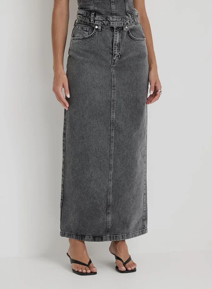 Women Washed Grey Denim Midaxi Skirt 8211 Maxine 4th and Reckless Skirts