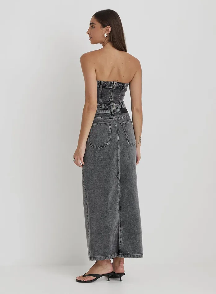 Women Washed Grey Denim Midaxi Skirt 8211 Maxine 4th and Reckless Skirts