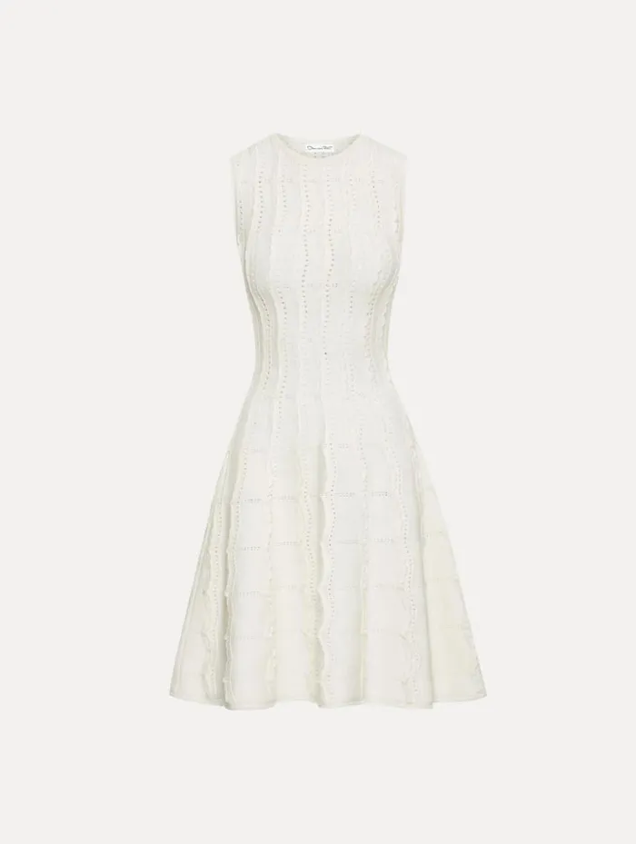 Women Wave Knit Fit and Flare Dress Ivory Oscar De La Renta Dresses