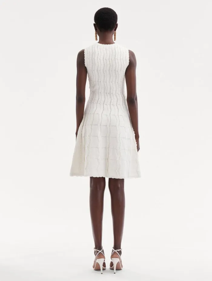 Women Wave Knit Fit and Flare Dress Ivory Oscar De La Renta Dresses Women Wave Knit Fit and Flare Dress Ivory Oscar De La Renta Dresses