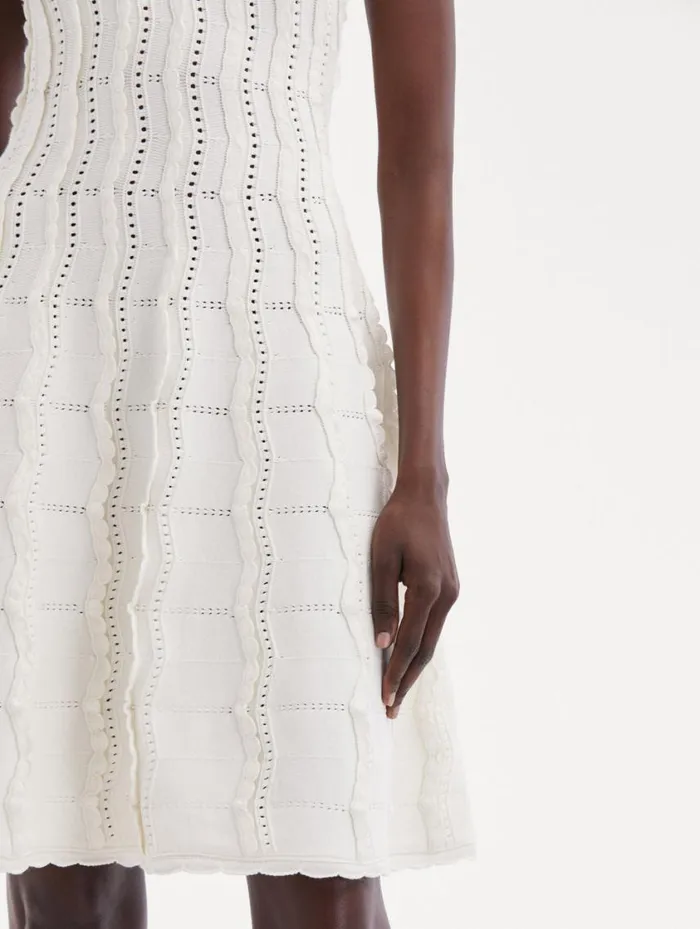 Women Wave Knit Fit and Flare Dress Ivory Oscar De La Renta Dresses Women Wave Knit Fit and Flare Dress Ivory Oscar De La Renta Dresses