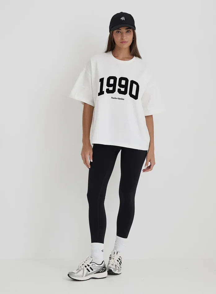 Women White 1990 Slogan Oversized TShirt Oran 4th and Reckless Athleisure
