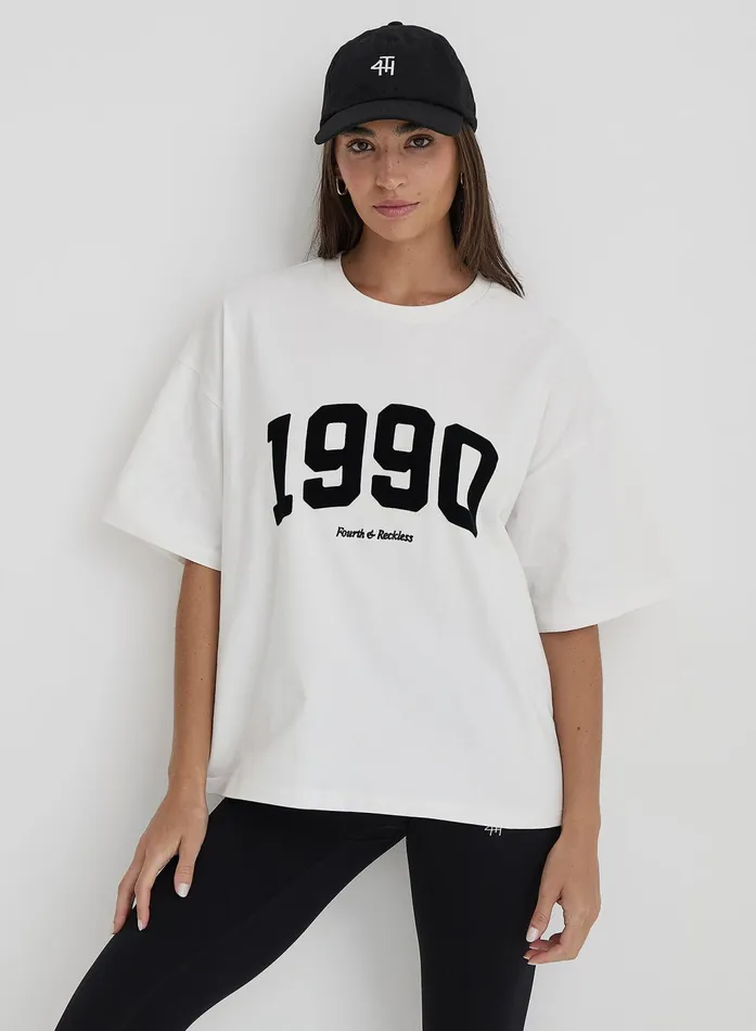 Women White 1990 Slogan Oversized TShirt Oran 4th and Reckless Athleisure