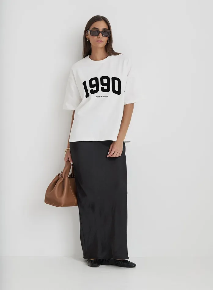 Women White 1990 Slogan Oversized TShirt Oran 4th and Reckless Athleisure