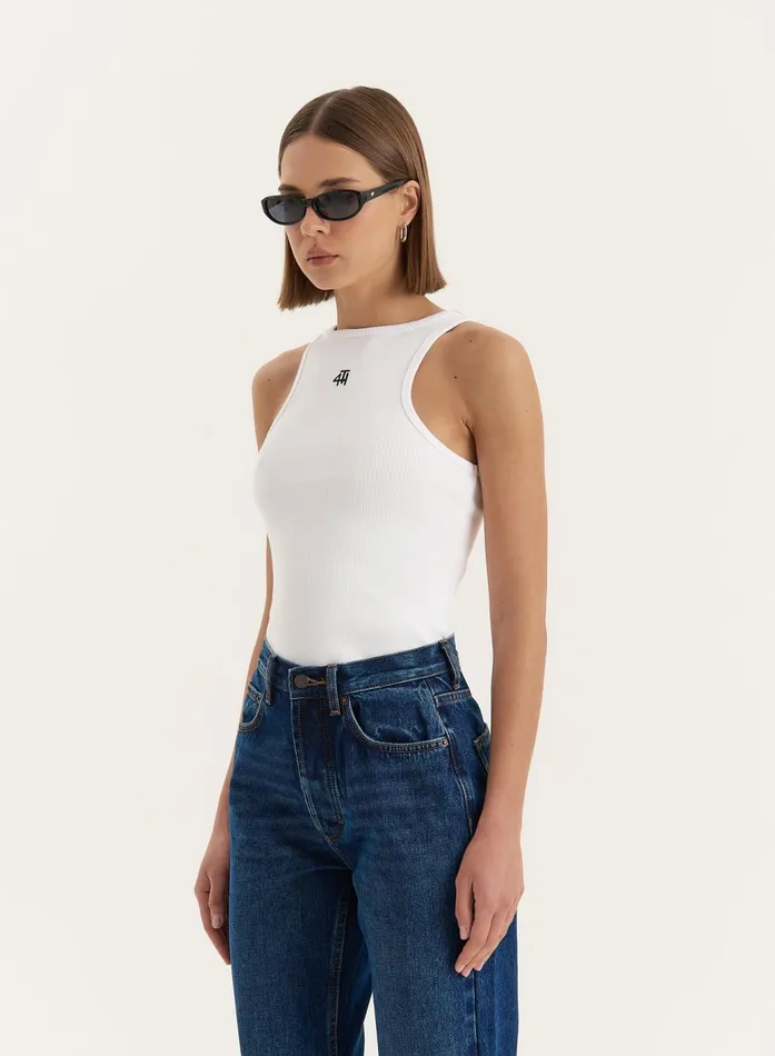 Women White 4th Branded Racer Vest Top 8211 Everyday 4th and Reckless Athleisure