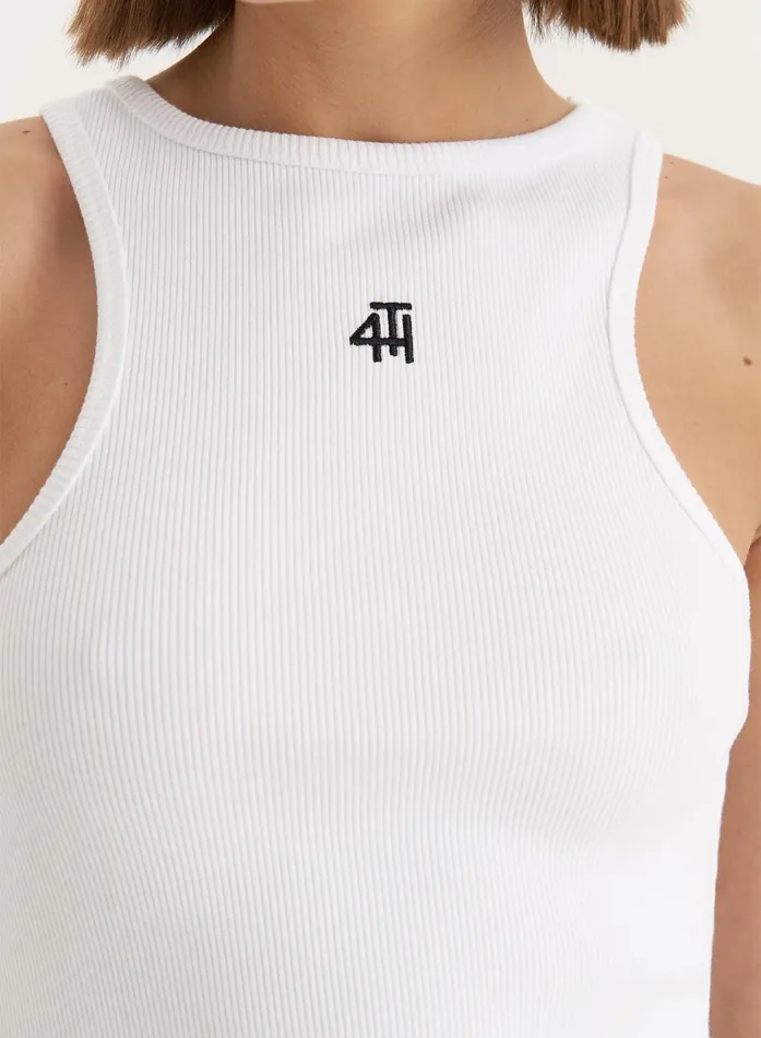Women White 4th Branded Racer Vest Top 8211 Everyday 4th and Reckless Athleisure