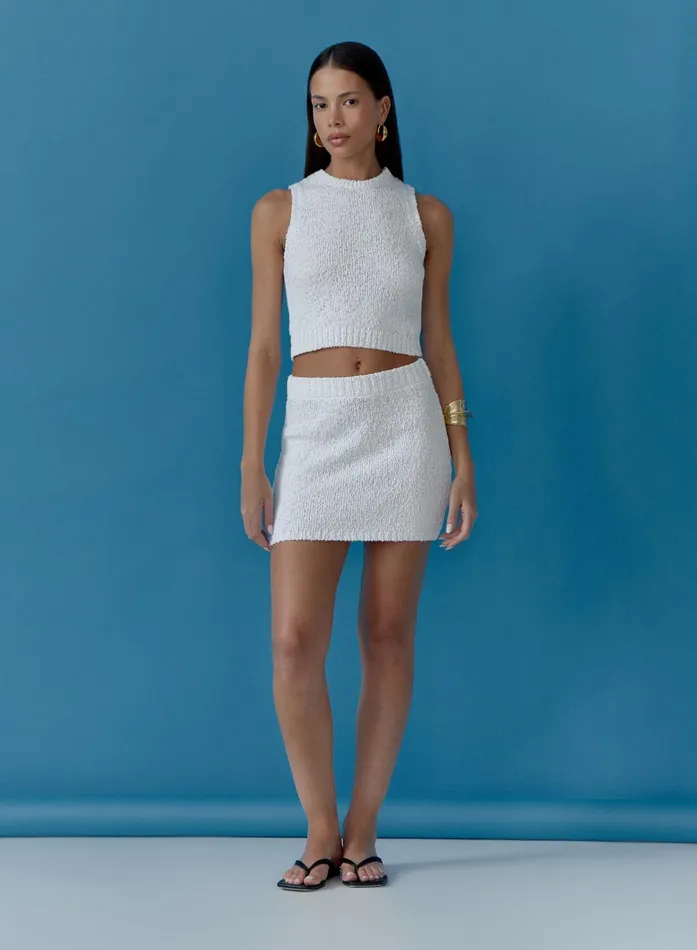 Women White Cotton Knit Mini Skirt 8211 Eden 4th and Reckless Knitwear