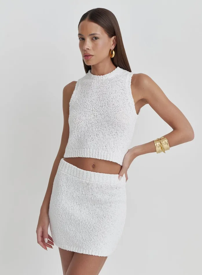 Women White Cotton Knit Mini Skirt 8211 Eden 4th and Reckless Knitwear