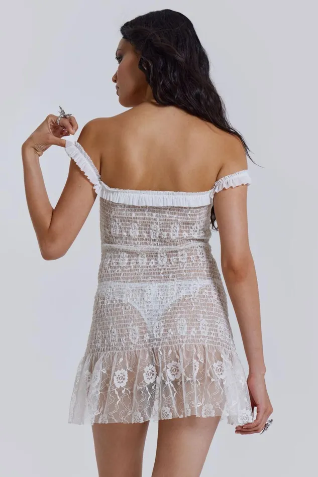 Women White Gathered Lace Mini Dress Jaded London Mini Dresses