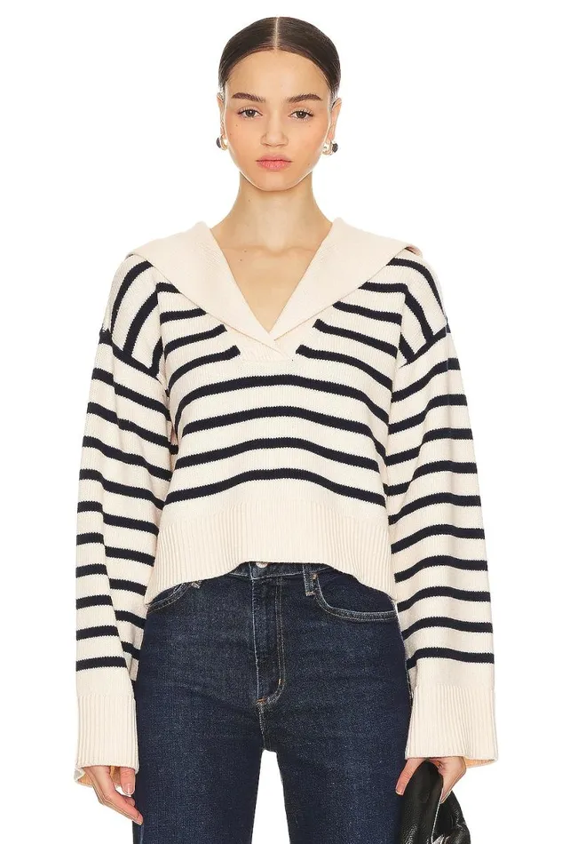 X Anja Dujakovi Niam Striped Sweater Ivory and Navy Women Lovers and Friends Sweaters and Knits X Anja Dujakovi Niam Striped Sweater Ivory and Navy Women Lovers and Friends Sweaters and Knits