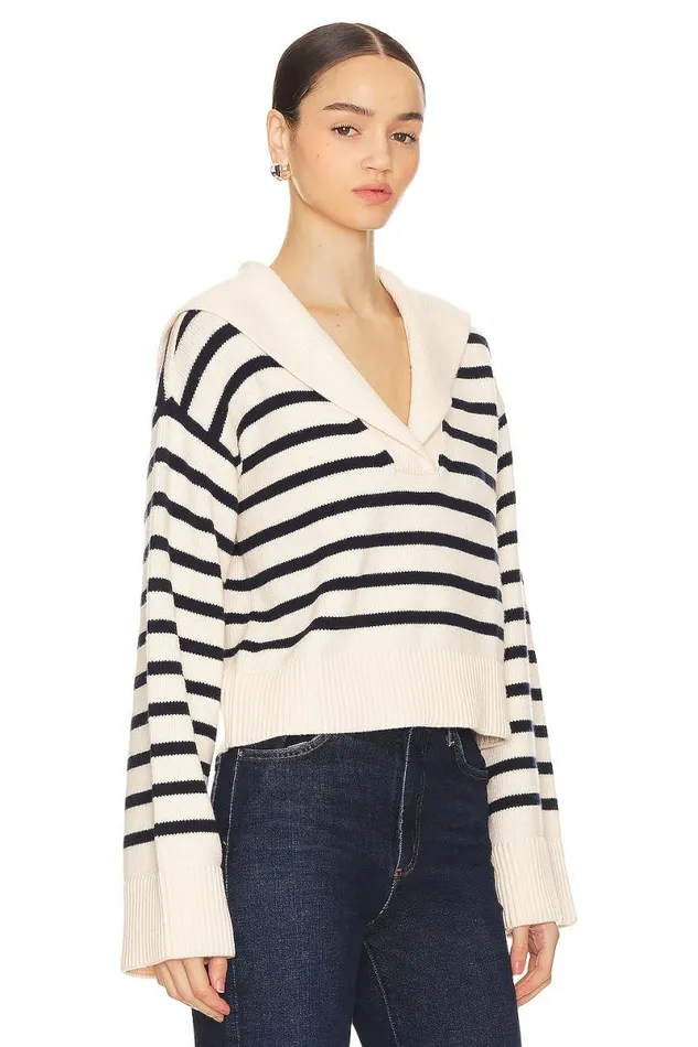 X Anja Dujakovi Niam Striped Sweater Ivory and Navy Women Lovers and Friends Sweaters and Knits