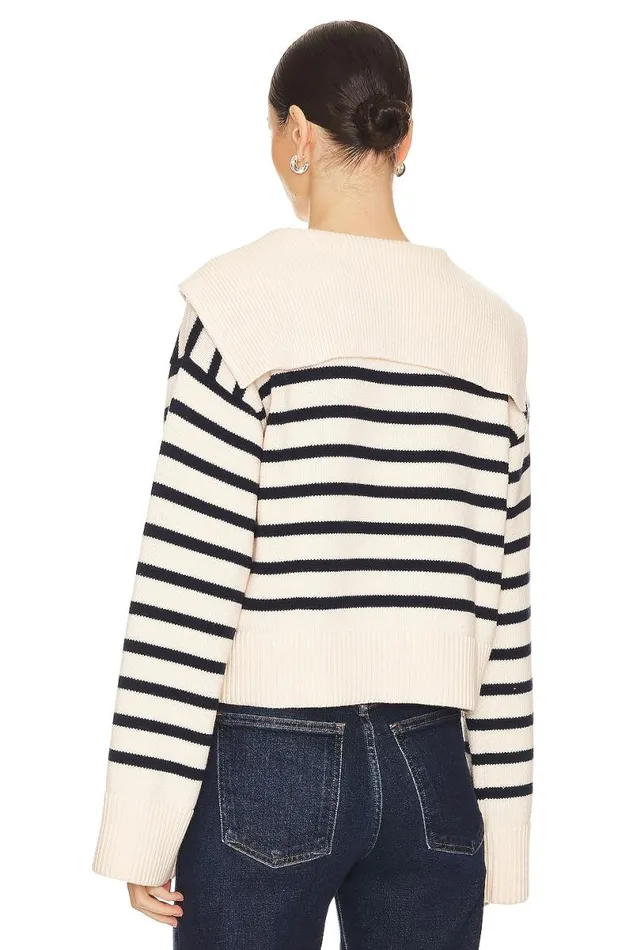 X Anja Dujakovi Niam Striped Sweater Ivory and Navy Women Lovers and Friends Sweaters and Knits