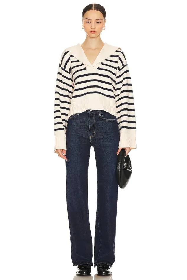 X Anja Dujakovi Niam Striped Sweater Ivory and Navy Women Lovers and Friends Sweaters and Knits